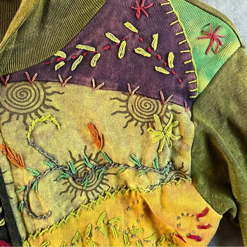 Yak n Yeti Zip Up Hoodie Womens Size Small Hippie Boho Embroidered MultiColored - Picture 2 of 10